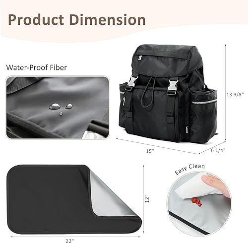 Miniatura 2 de Mochila para pañales con bolsillos aislados, resistente al agua, bolsa de bebé de artículos esenciales de viaje con cambiador, funda para chupete y