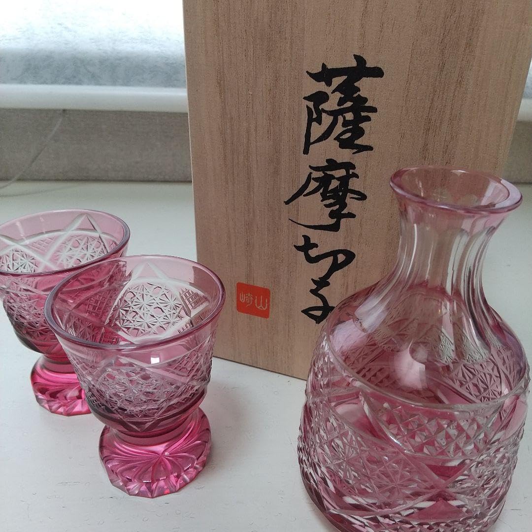 Amazon.co.jp: 薩摩切子徳利&ぐい呑み2客金赤菊かごめ紋