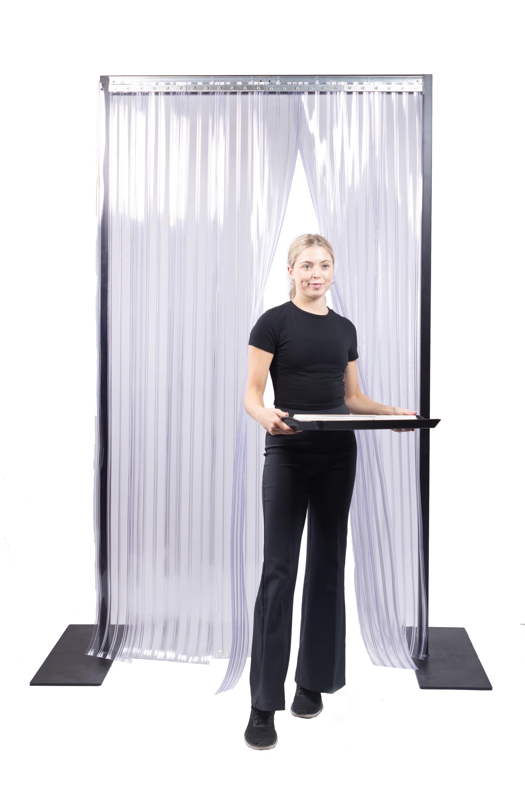 Strip Door Curtain Kit – 120" (10 ft) Width x 120" (10 ft) Height – Low-Temp Clear 8" Wide x .08" Thick PVC Strips, 50% Overlap – NSF &amp; USDA Approved – Freezer Strip Door Kit – Made in USA