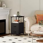 Somdot Narrow End Table with Charging Station, 24.4" Tall Side Table with 2 Fabric Drawers, Skinny Nightstand for Small Spaces, Living Room, Bedroom, Black