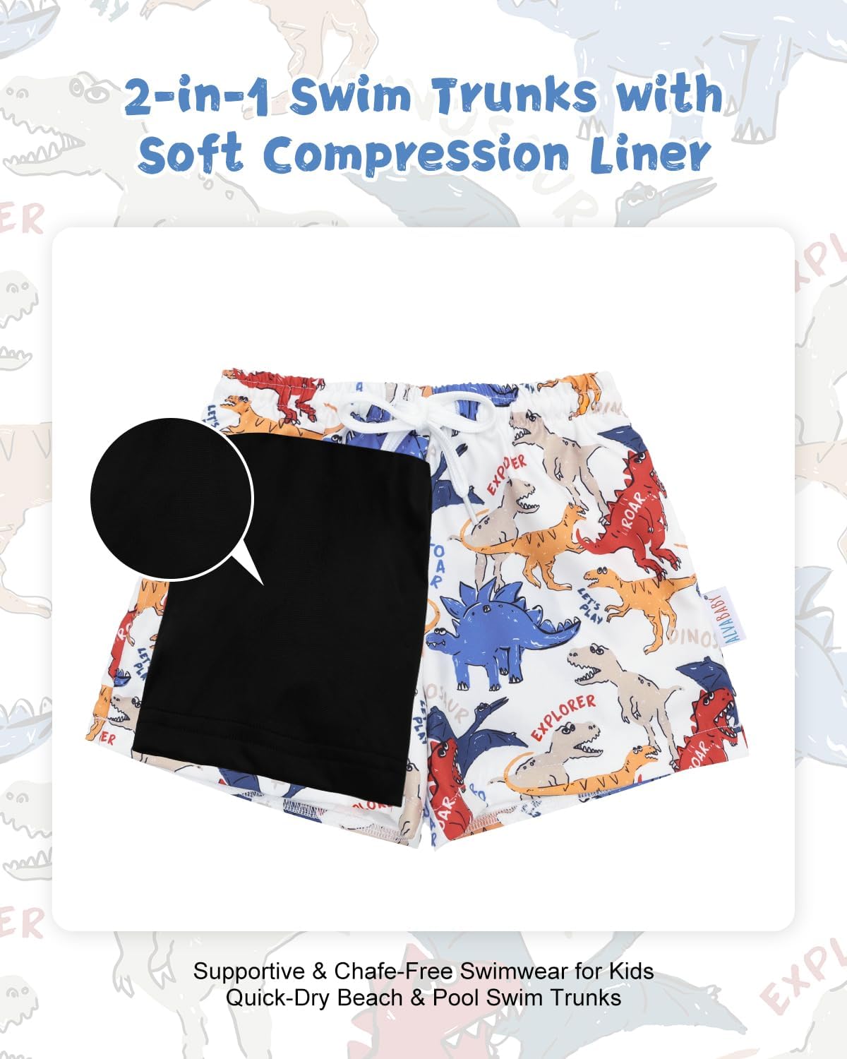 ALVABABY Boys' Swim Trunks with Compression Liner, Toddler Kids Swim Shorts UPF 50+ Sun Protection Beach Bathing Suits