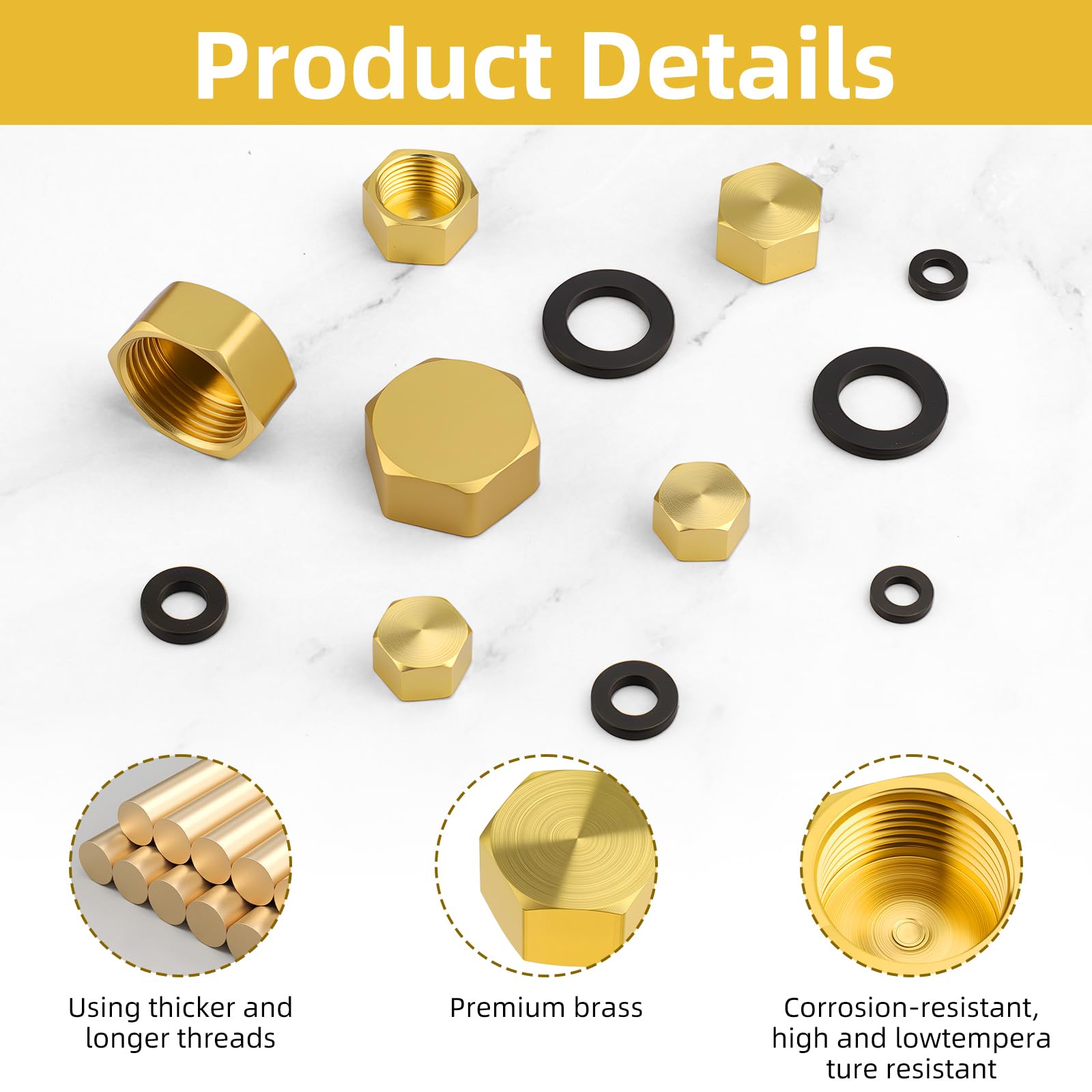 Amazon.com: 6 PCS Brass Pipe Caps with Rubber Gaskets - Hex