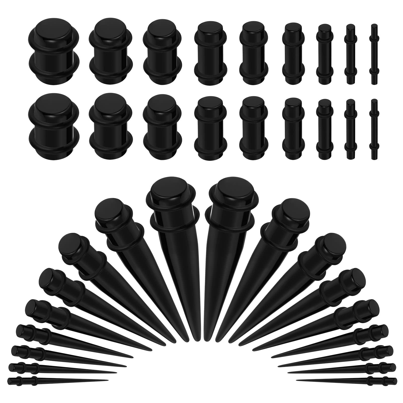 MicVivien00G-14G 36 Pieces Acrylic Ear Tunnel Expander Plugs and Tapered Earrings Plugs Piercing Stretching Expansion Kit