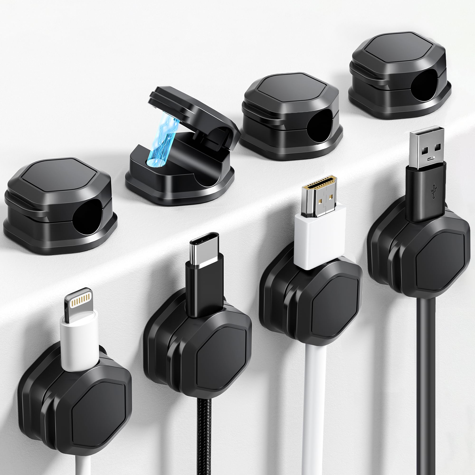 Confezione da 8 clip magnetiche per cavi, organizer per cavi, supporto adesivo per cavi sotto la scrivania, per casa, ufficio, scrivania, telefono, auto, scrivania, comodino, armadio