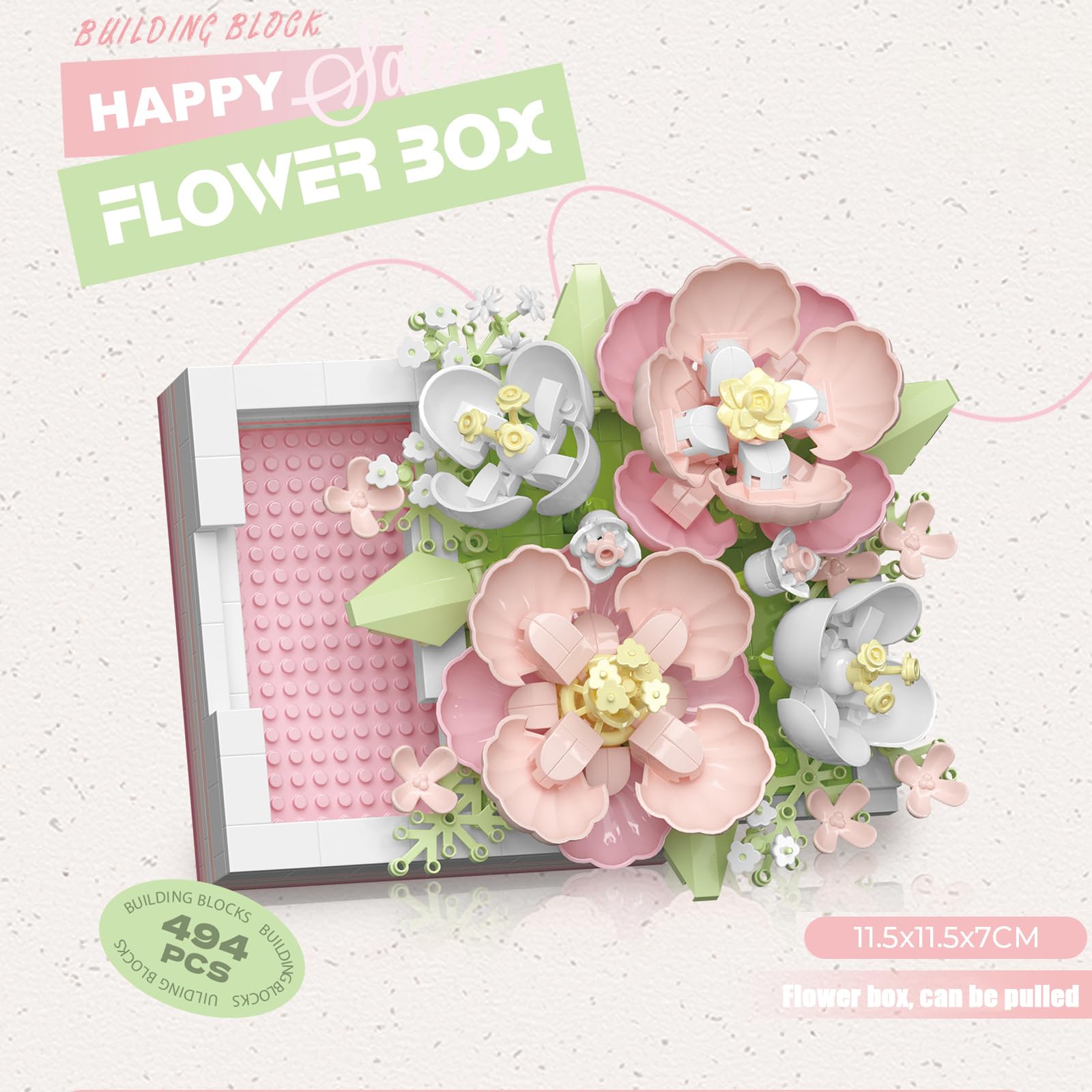 Flower Building Blocks Jewelry Box Can be pushed and pulled to open Flower Centerpiece Building Blocks?Proposal Ring Box?Valentine's Day Gift Ideas Toys, Gifts,Romantic Whisper (Hibiscus 494Pcs)