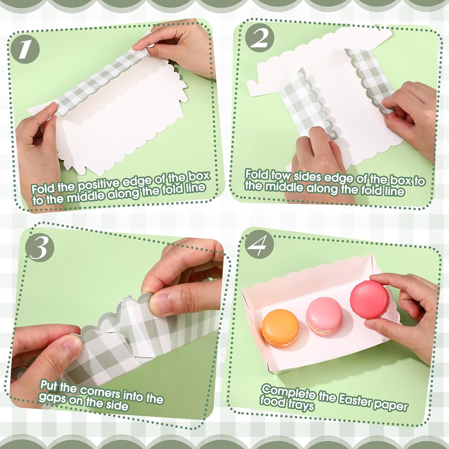 Funnymoom 48 Pcs Gingham Party Supplies Sage Green Gingham Paper Food Trays Green and White Nacho Boat Trays Disposable Snack Holder for Spring Birthday Party Baby Shower Bridal Wedding Supplies