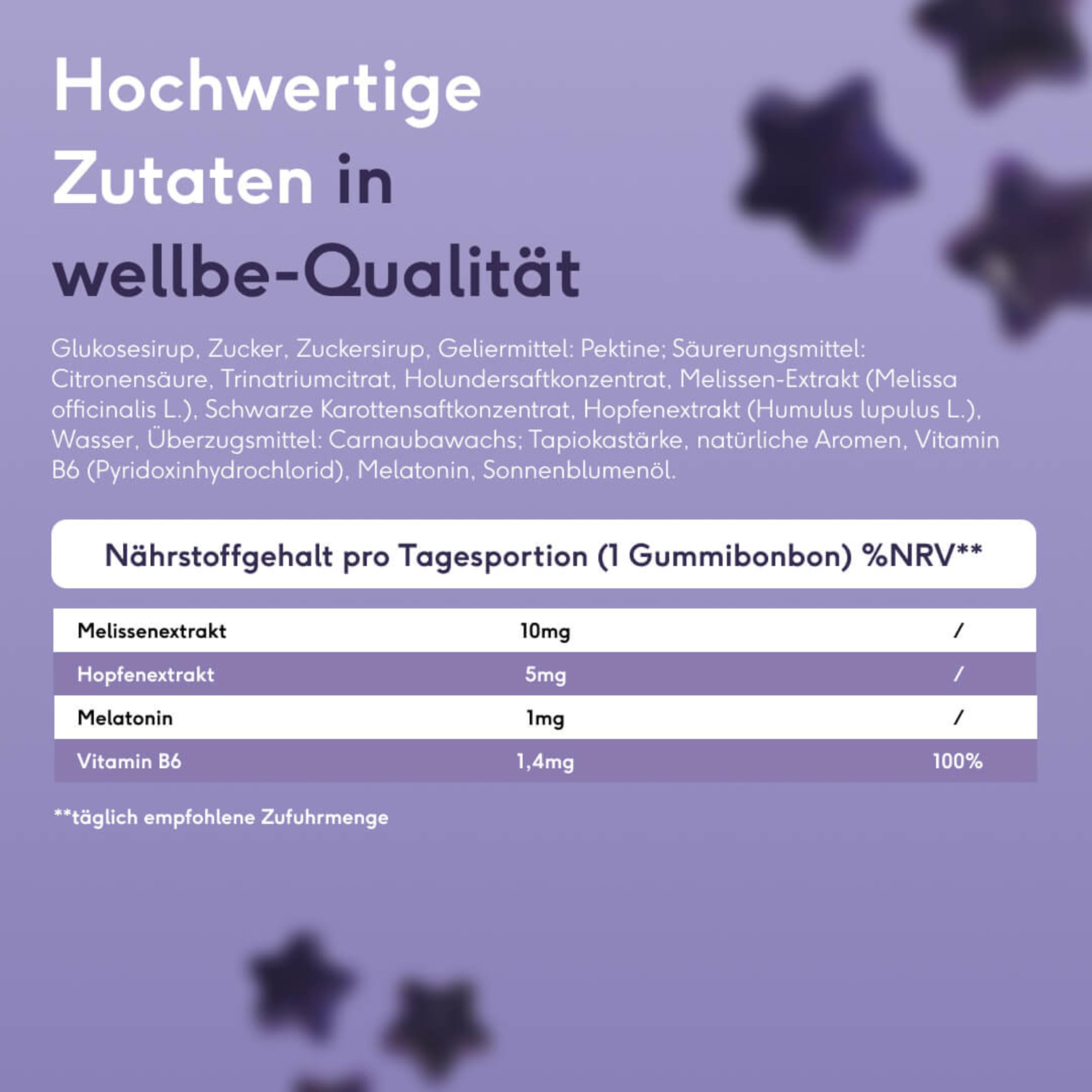 wellbe 3x60 Melatonin Gummies – mit Melisse, Hopfen & Vitamin B6 – Nahrungsergänzungsmittel für erholsamen Schlaf und innere Ruhe