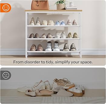 Amazon.com: HOOBRO Shoe Rack with 3 PU Shelves, 4-Tier Shoe
