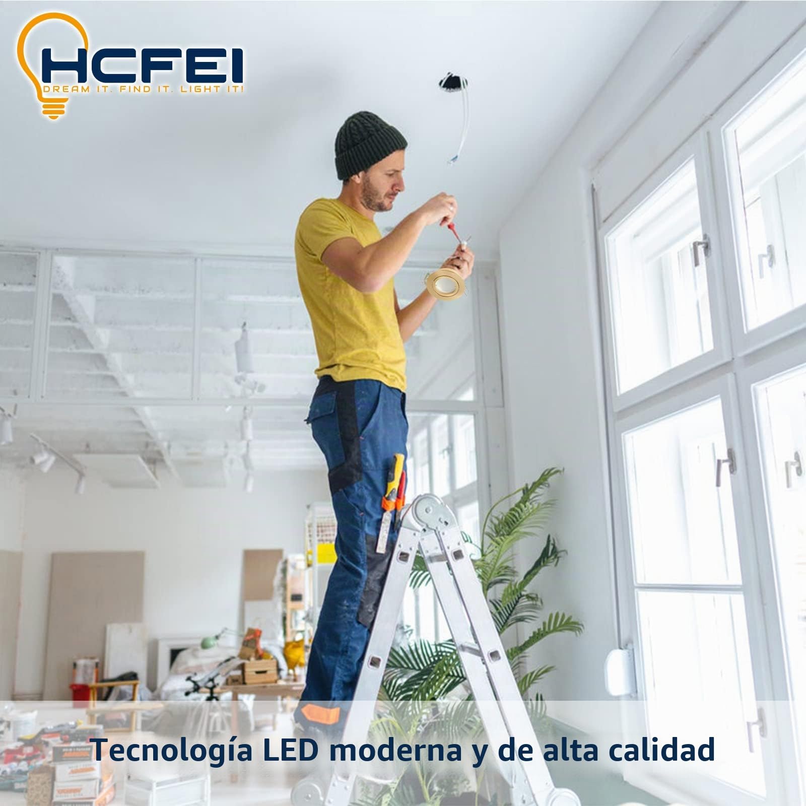 HCFEI - Lote de 3 focos LED empotrables, totalmente orientable, dorado con bombilla GU10, módulo 220 V, 5 W, regulable, blanco cálido, taladrado 68 mm
