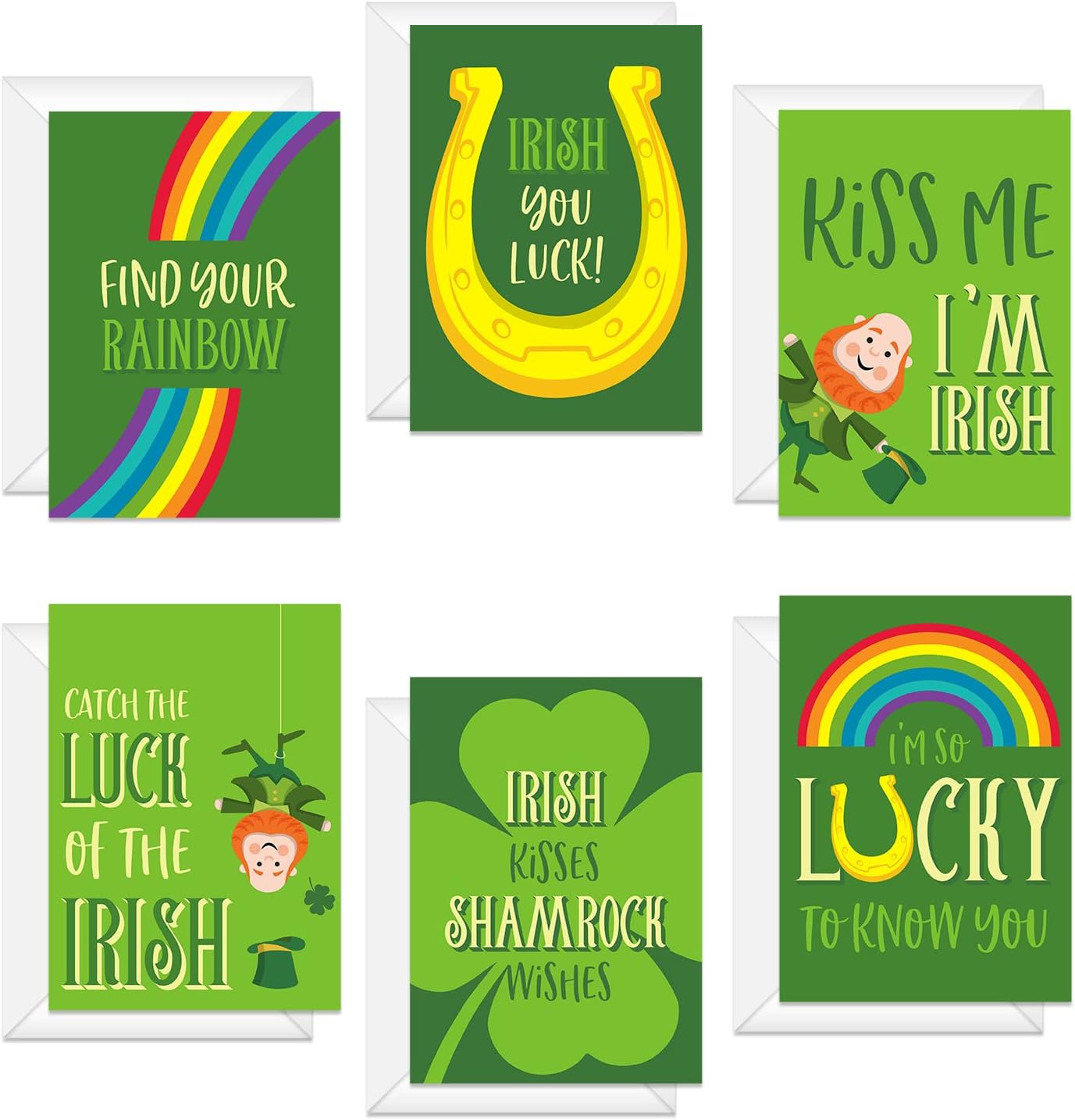 Canopy Street St. Patrick's Day Card Pack / 5" x 7" Illustrated Shamrock St. Patty's Cards With White Envelopes / 12 Full Color Lucky Leprechaun Greeting Cards/Made In The USA