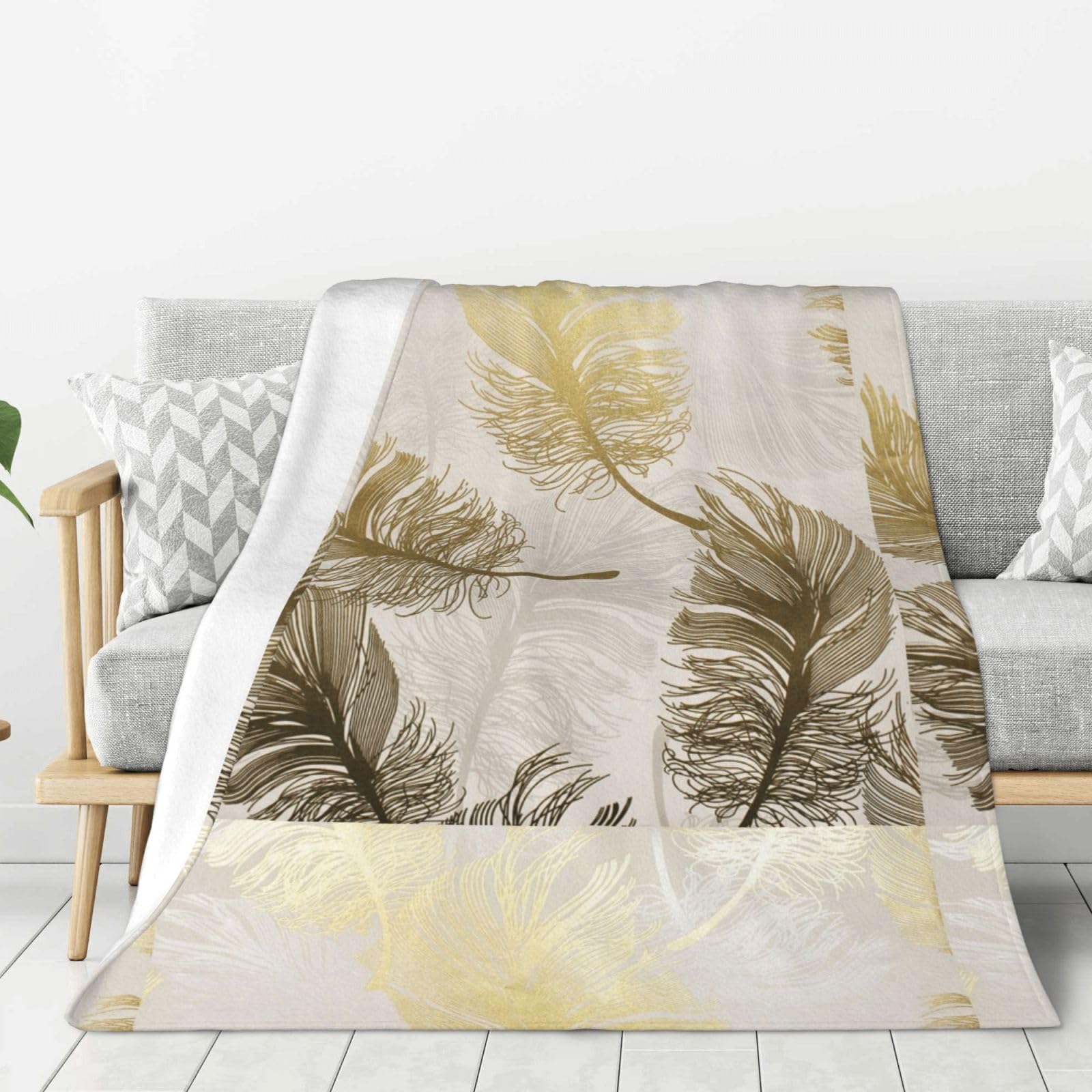 Couverture flanelle polaire Couronne Plume Feuille d'or au design raffiné
