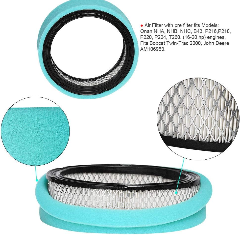 HIFROM Replace Air Filter Pre Cleaner Fuel Filter Clamp Replacement for Onan 140-2628 140-1228 140-2522 140-2628-01 Toro NN10774 John Deere AM106953 HE140-2628 Lawn Mower Air Cleaner (2 Set)
