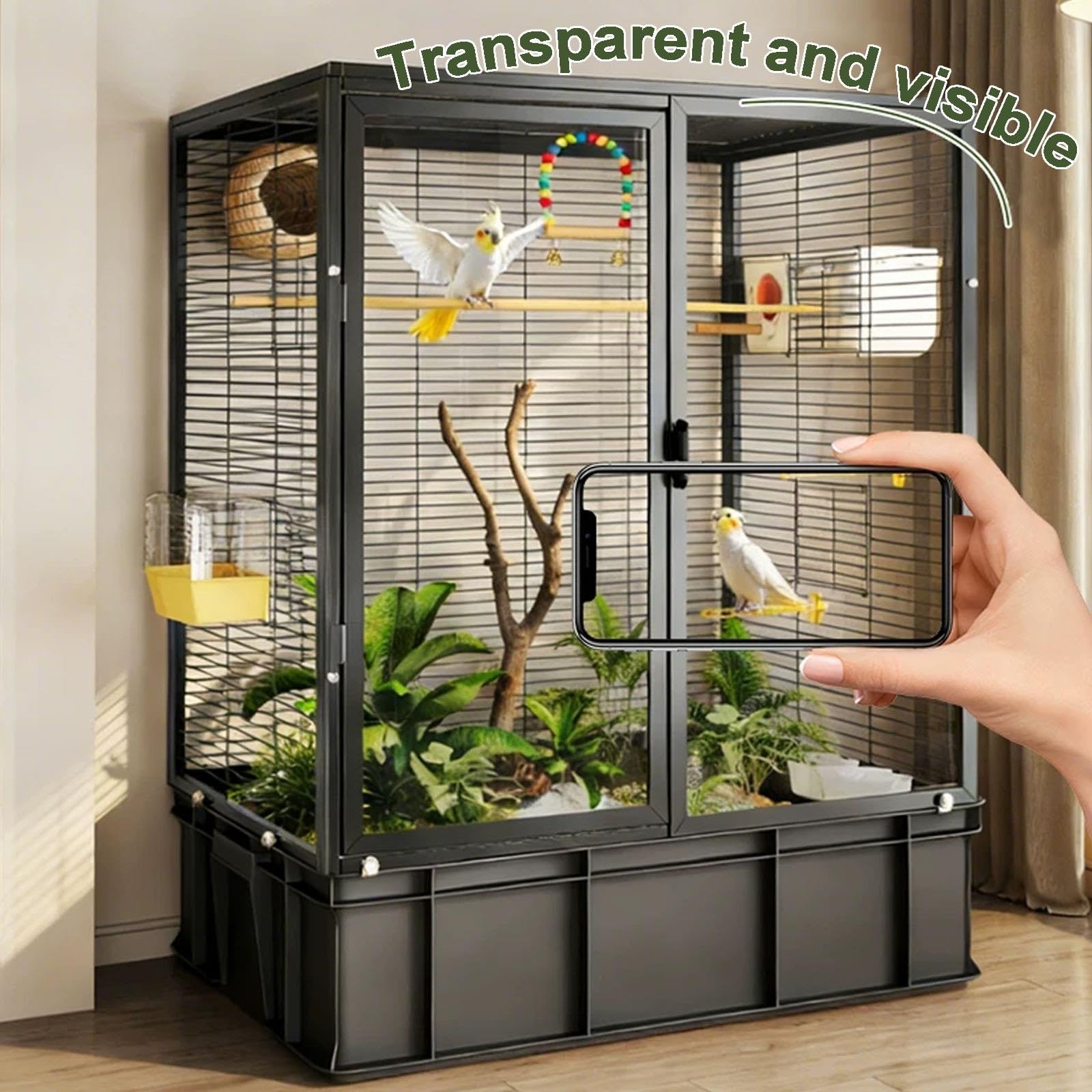 Klatka dla Ptaków w Stylu Terrarium Podstawą 17cm Przezroczysta dla Papug