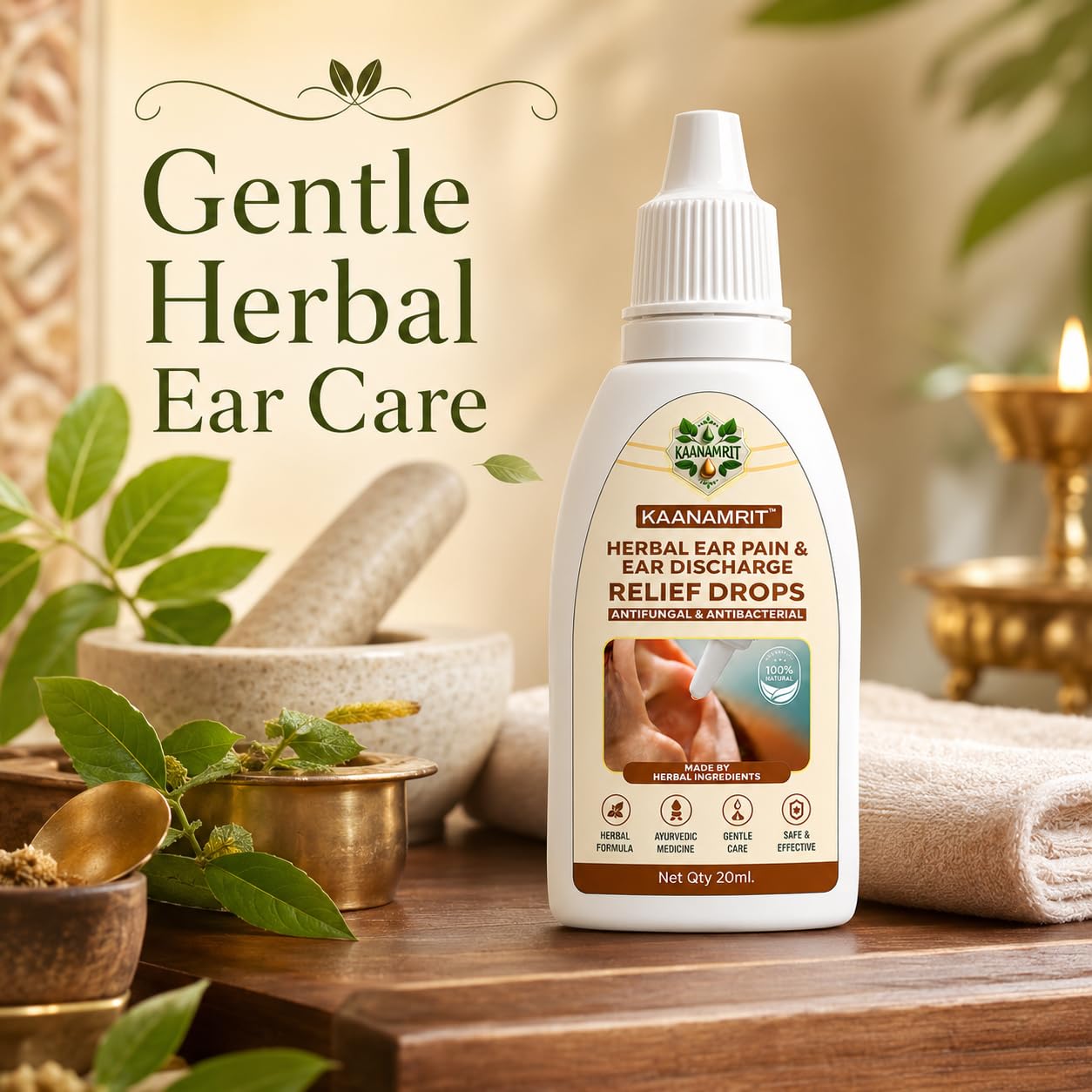 Herbal Ear Drops for Ear Pain & Ear Discharge Care | Ayurvedic Ear Care Oil with Neem, Tulsi, Haldi, Ajwain & Kapoor | Natural Herbal Formula | Daily Ear Hygiene Support | 20 ml — Amazon image 6