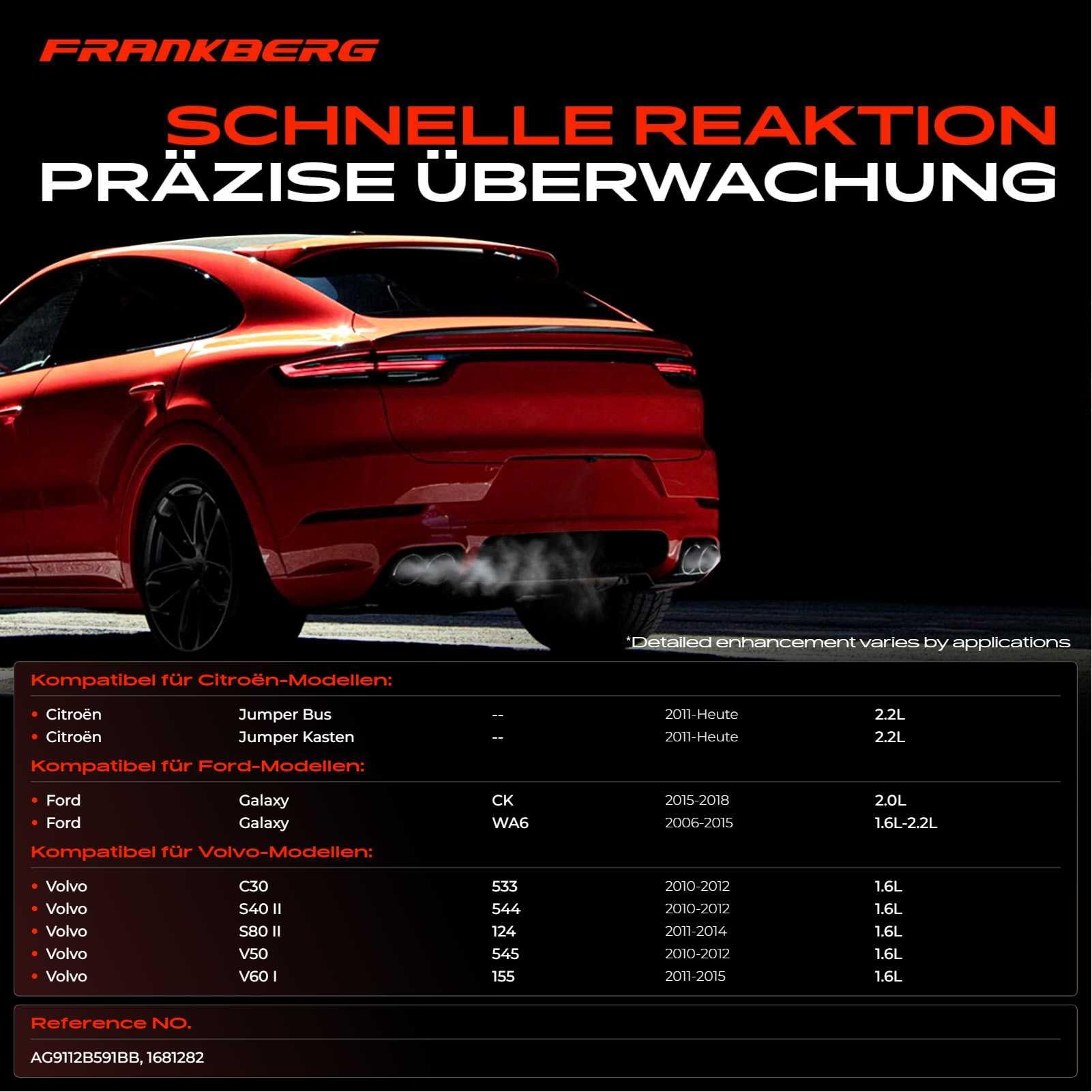 Frankberg Abgastemperatursensor Abgassensor Kompatibel mit Fiesta VI CB1 CCN Ecosport Focus III Turnier Galaxy WA6 B-Max JK C-Max II DXA/CB7 DXA/CEU Replace# 1681282