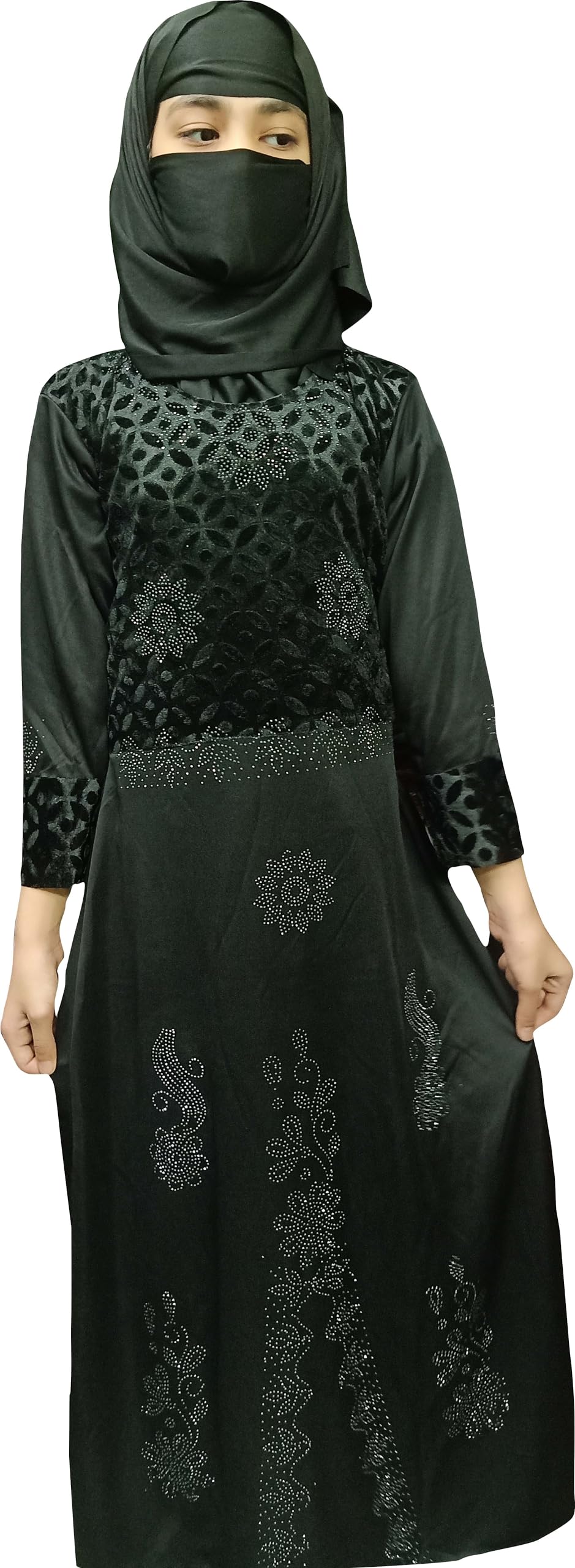 shop home Baby Girls Knee Length A-Line Dress (Baby girl velvet koti Burqa_black_15 Years-16 Years) 1