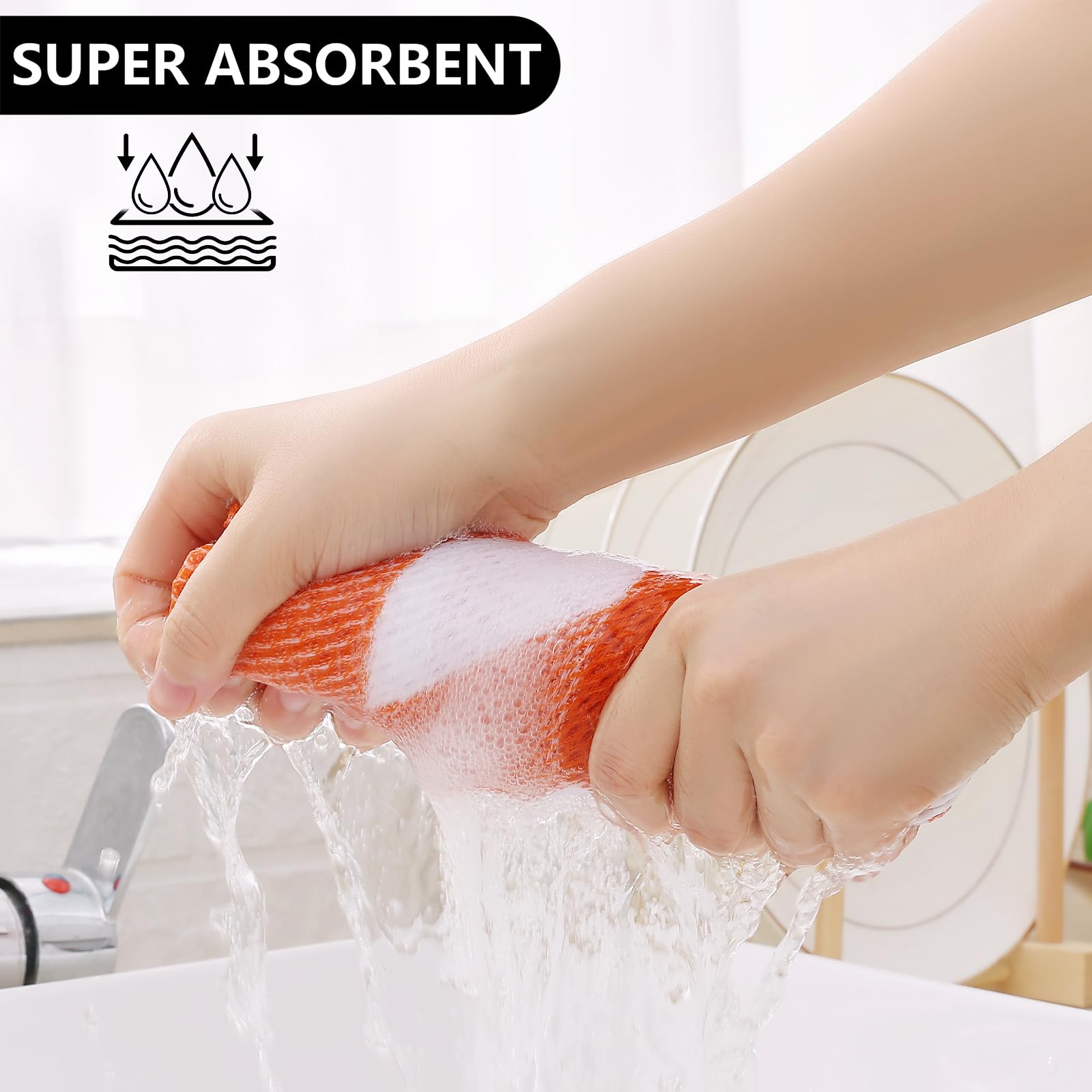 Homaxy Juego de 8 paños de Cocina y paños de Cocina, 12 x 12 y 13 x 28 Pulgadas, 100% algodón, Tejido gofre, a Cuadros, súper Suaves y absorbentes, Color Blanco y Naranja