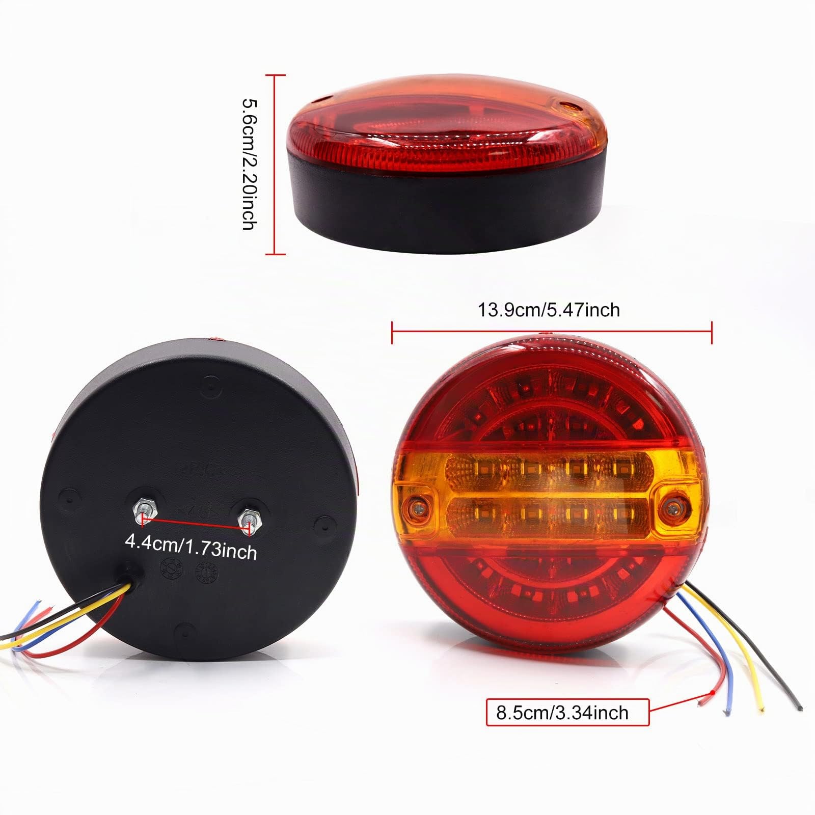 2PCS feu arrière de remorque, 20 LED rondes feux de freinage hamburger feux arrière de camion étanches feux arrière indicateur lampe 12V 24V pour camion remorque camion caravane van