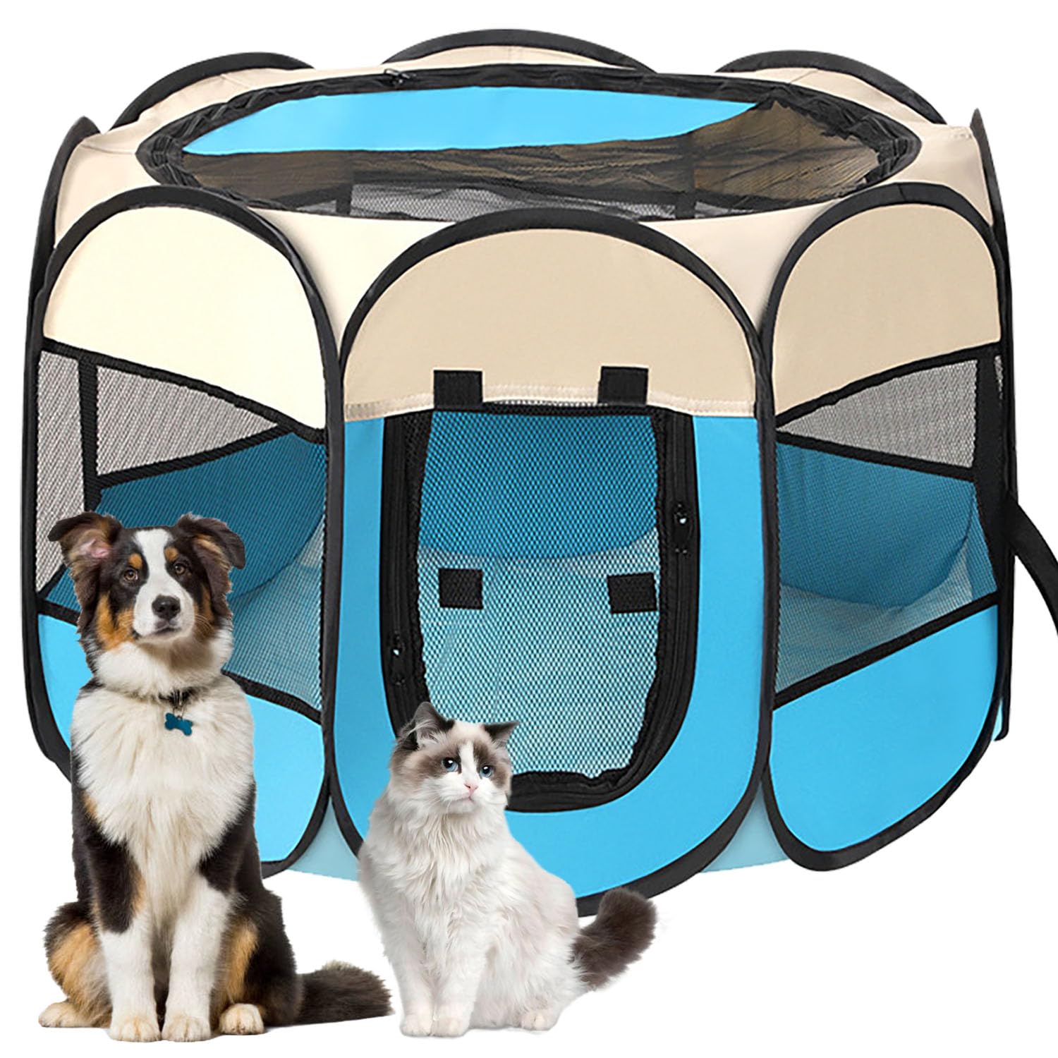Cucciolo Portatile che Corre,Box per Cane da Corsa Stabile Guscio Gatto Pieghevole,Cane Elastico in Tessuto Oxford Impermeabile,Cane Gabbia Per Gatto,Cane,Caneconiglio(Bianco Blu,S,8)