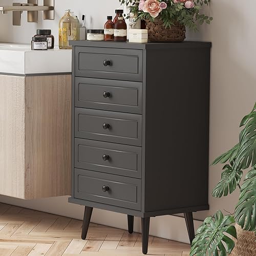 Function Home Cómoda con 5 cajones, cómoda de almacenamiento de madera con dispositivo anti-caída para baño, dormitorio, sala de estar y armario disponible en Yaxa Peru