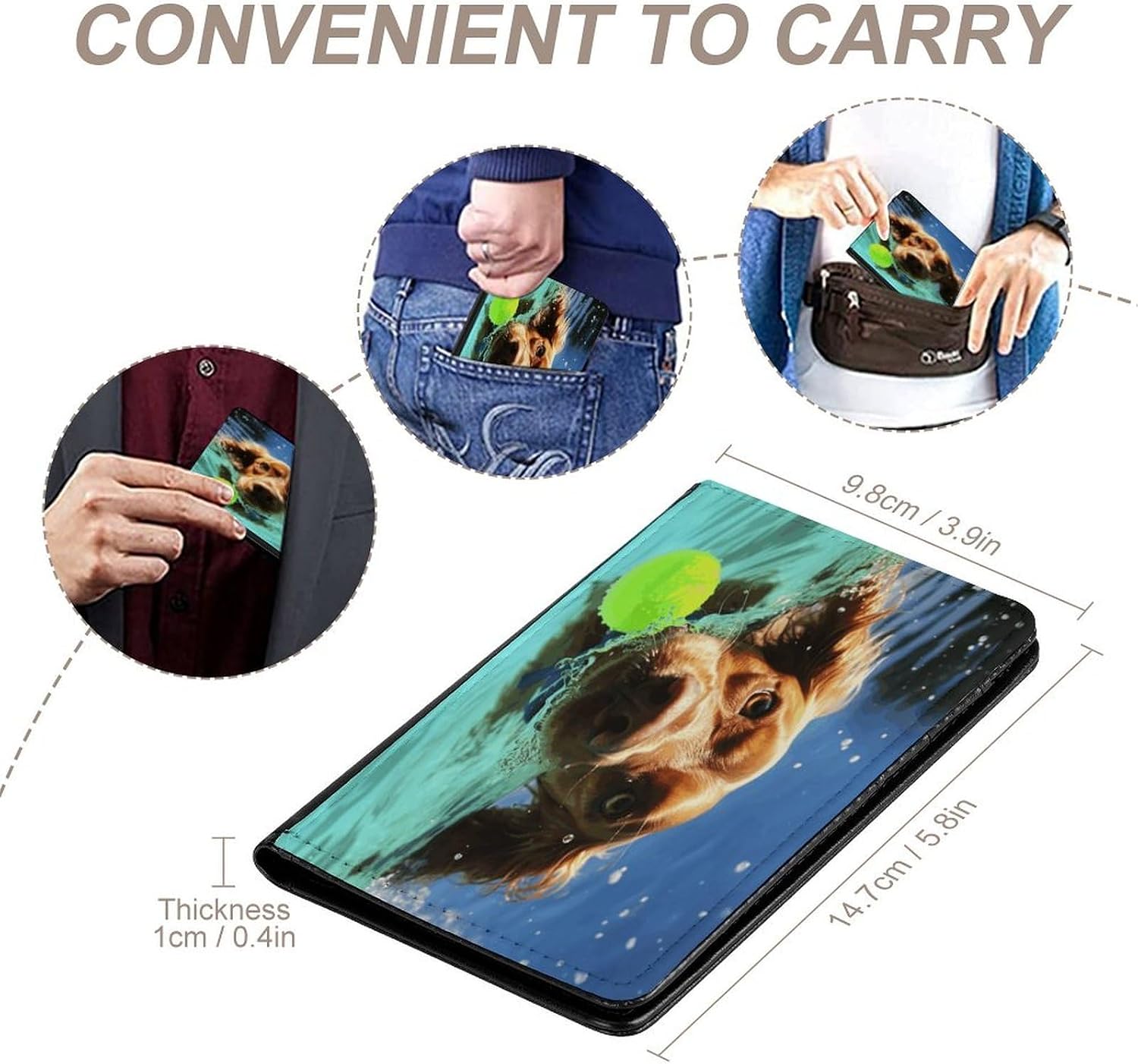 Funny Swimming Dog Passport Holder for Travel Essentials Leather Passport Wallet Slim Passport Cover Waterproof Passports Book Holders Card Case Travel Accessories for Women Men image 4