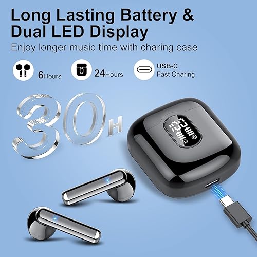 Miniatura 4 de Auriculares inalámbricos, Bluetooth 5.3, auriculares estéreo de bajos, auriculares con micrófono con cancelación de ruido