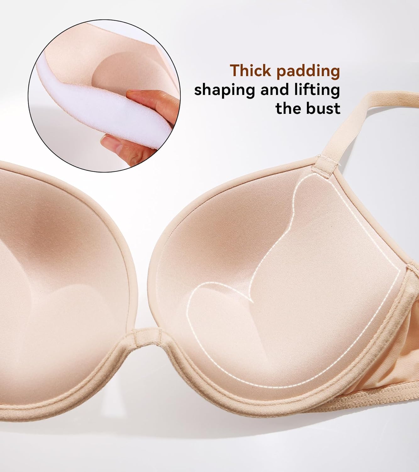 DotVol Women's Deep Plunge Push Up Low Cut Thick Padded Underwire Everyday Bra - Image 6