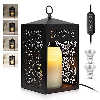 LALISU Candle Warmer Lamp Lantern for Top-Down Candle Melting with Timer & Dimmer for Wax Melting, Electric Candle Lamp with 2 Bulbs (Black) - Amazon product rated Grade A