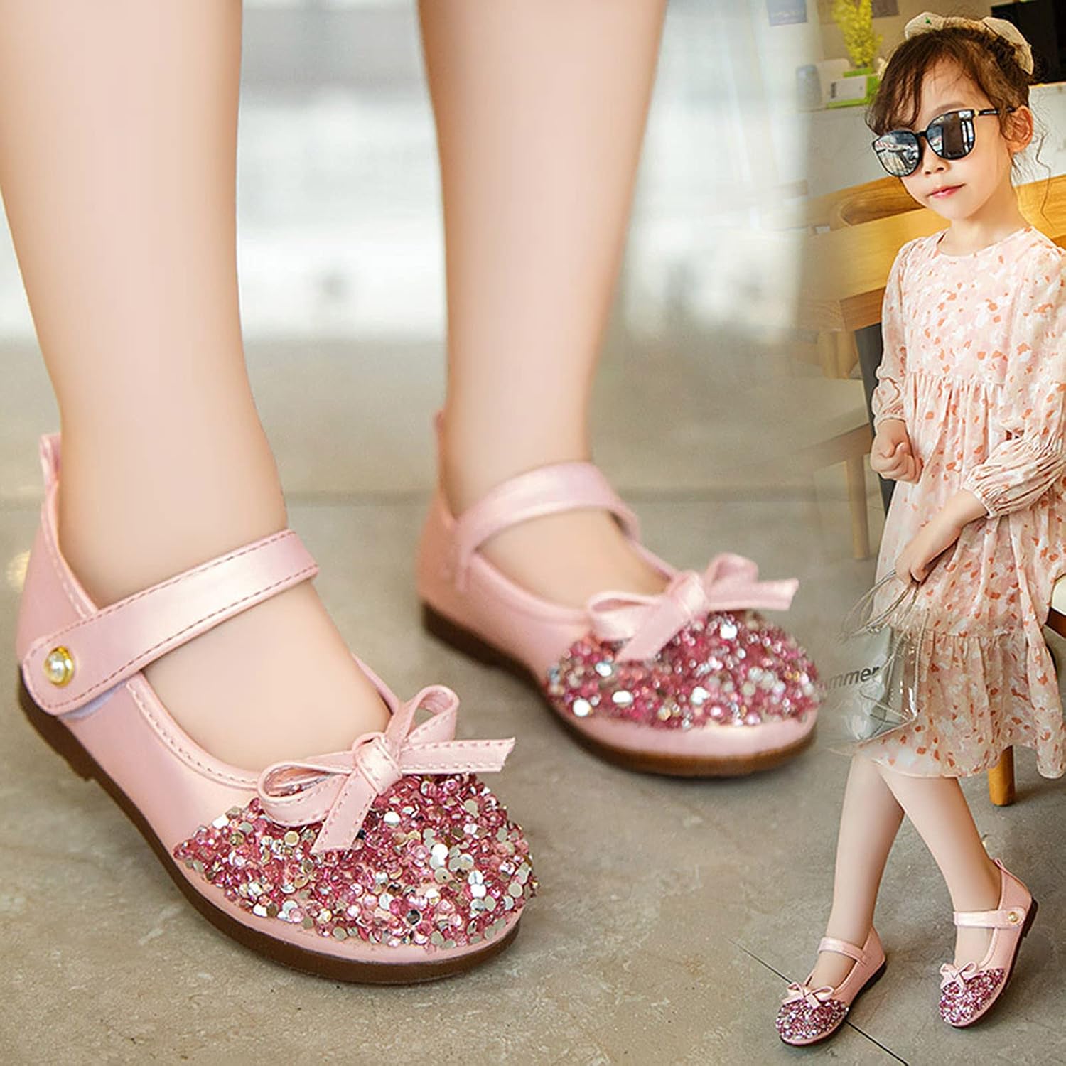 2022 Cute Slippers Sandals Summer Children Crystal Bling Bowknot Shoes Girls Toddler Baby Kids Sandals (Pink, 8-9Years)