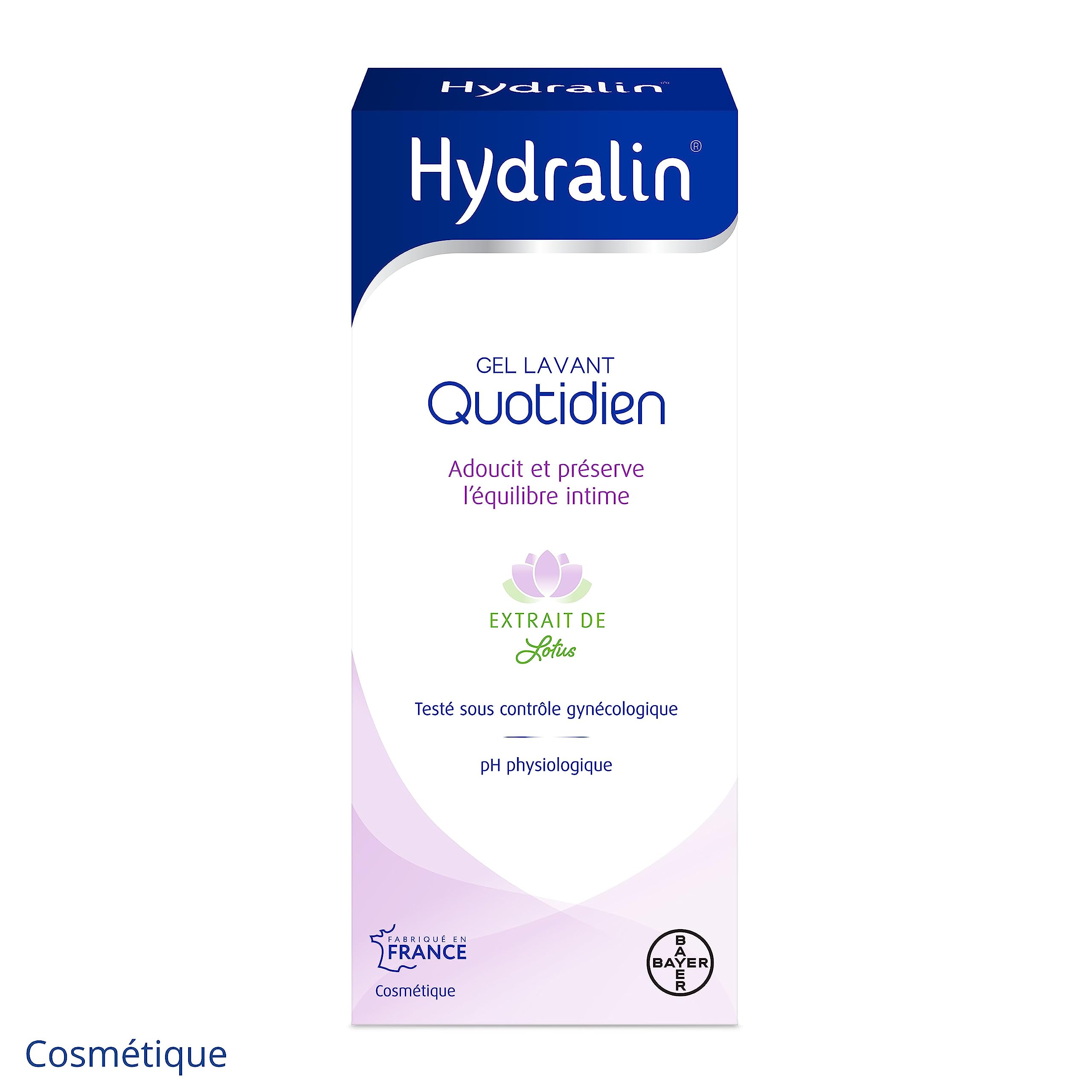 Hydralin Quotidien Gel lavant intime quotidien - Cosmétique - Adoucit et préserve l'équilibre intime - Extrait de lotus - Testé sous contrôle gynécologique - pH physiologique- 3x200ml