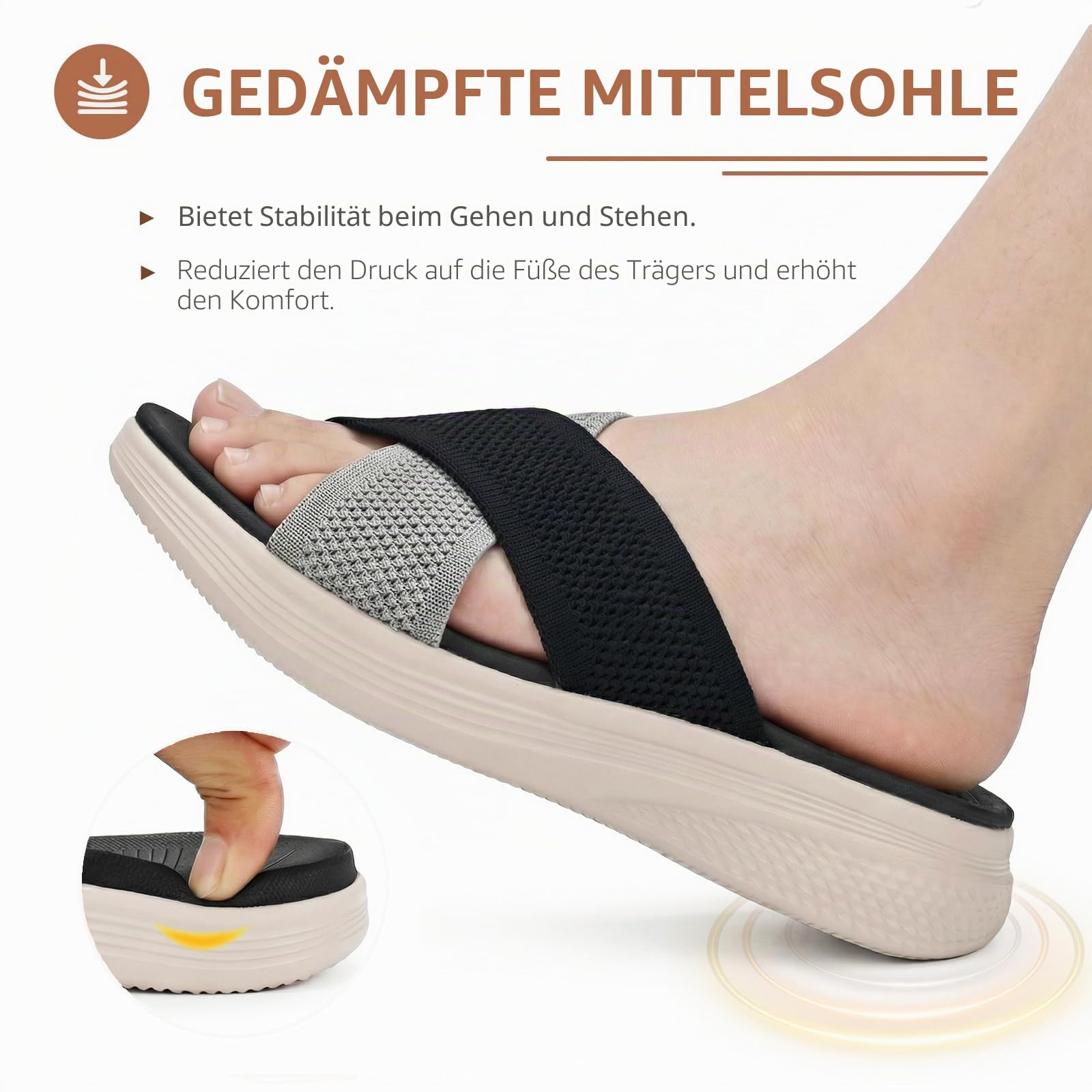 Sandalen Slides Damen Sommer Bequem Leichte Pantoletten Gr.36-42 | Orthopädische,Hausschuhe Frauen,Sandale,Weiches Fussbett,Summer Slippers,Rutschfest,Offen Latschen