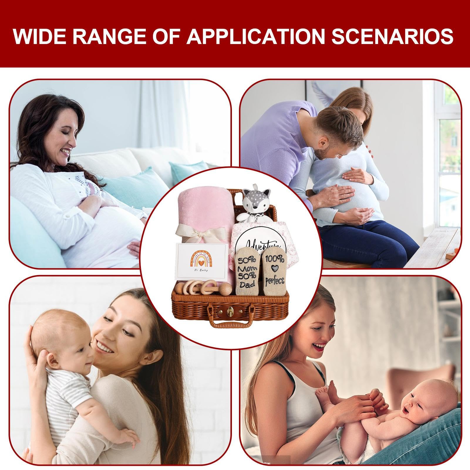 PUCHEN Cesto Regalo Neonato - Set Regalo per Neonato con Coperta per, sonaglio - Cesto Mamme per la Prima Volta, futuri Genitori, rivelazione del Genere, Baby Shower
