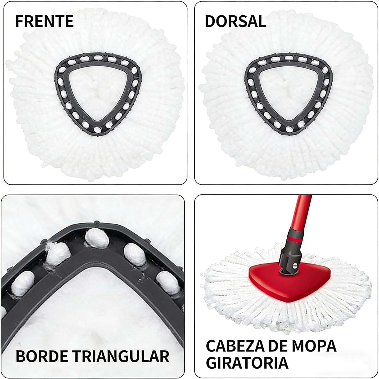Confezione Da 4 Testine Di Ricambio Per Vileda Mocio Rotante, Ricariche Per Mocio In Microfibra Compatibili Con Mocio a Rotazione Triangolare, Con 1 Base Rotante Per La Pulizia Del Pavimento