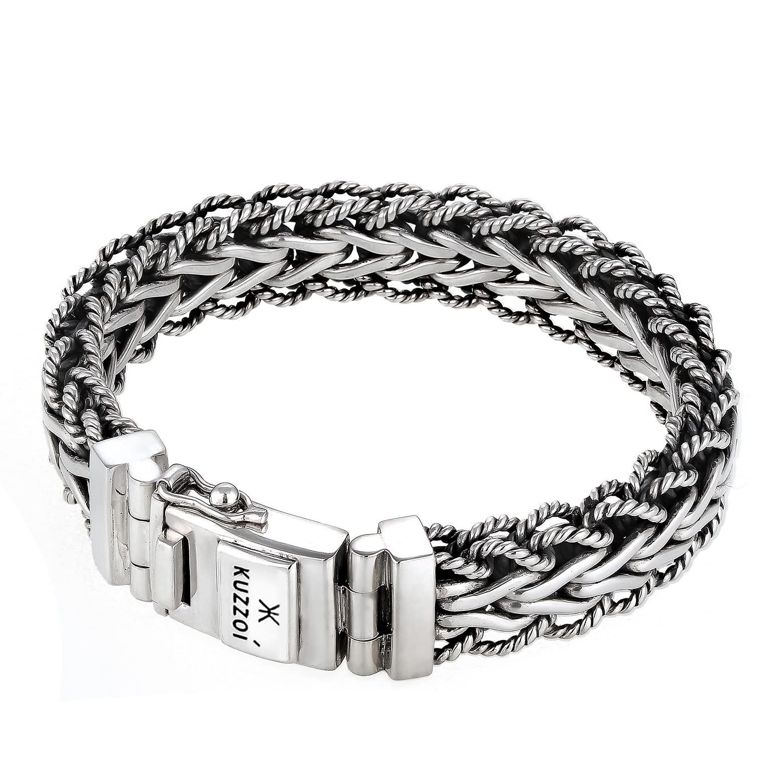Kuzzoi handgefertigtes Silber Panzer-Armband aus massiven 925 Silber 15 mm