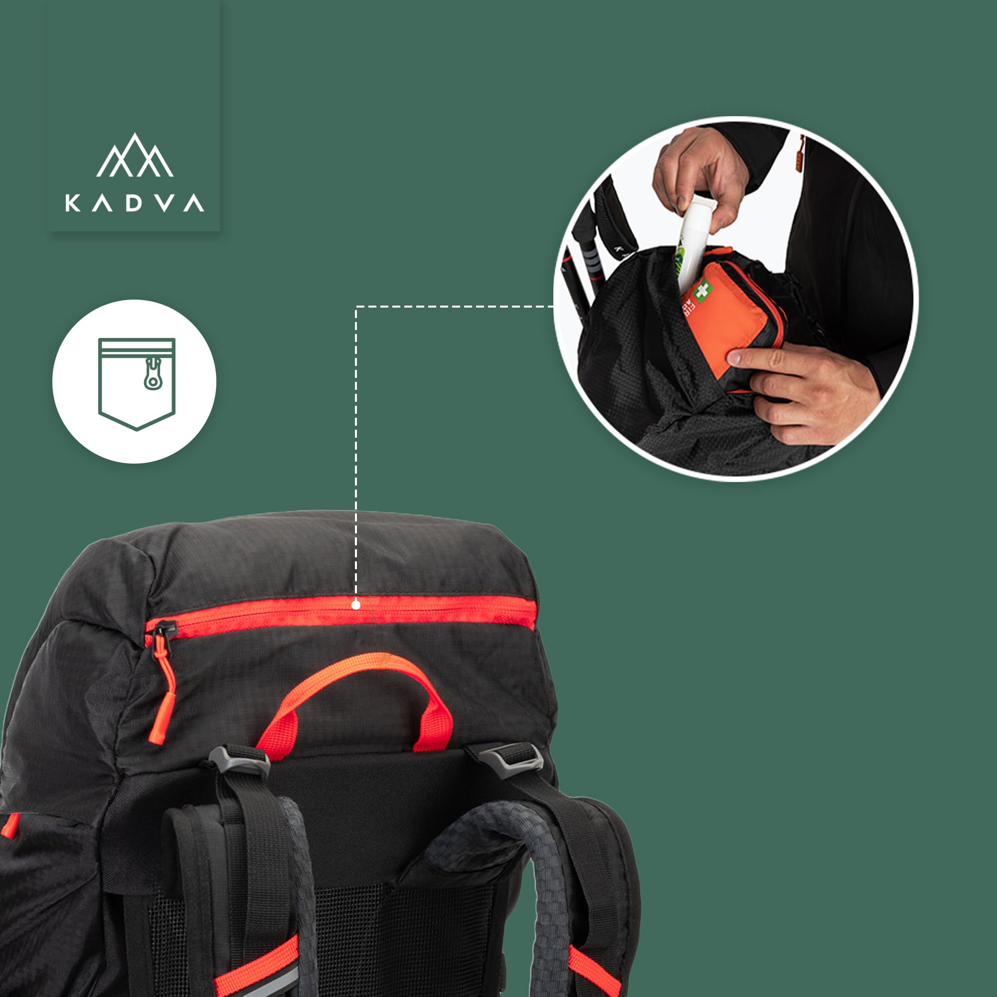 KADVA Vagabundo Mochila de trekking de 40 l, sistema de transporte Windspire Pro, material hidrófobo, funda para lluvia, correas exteriores.