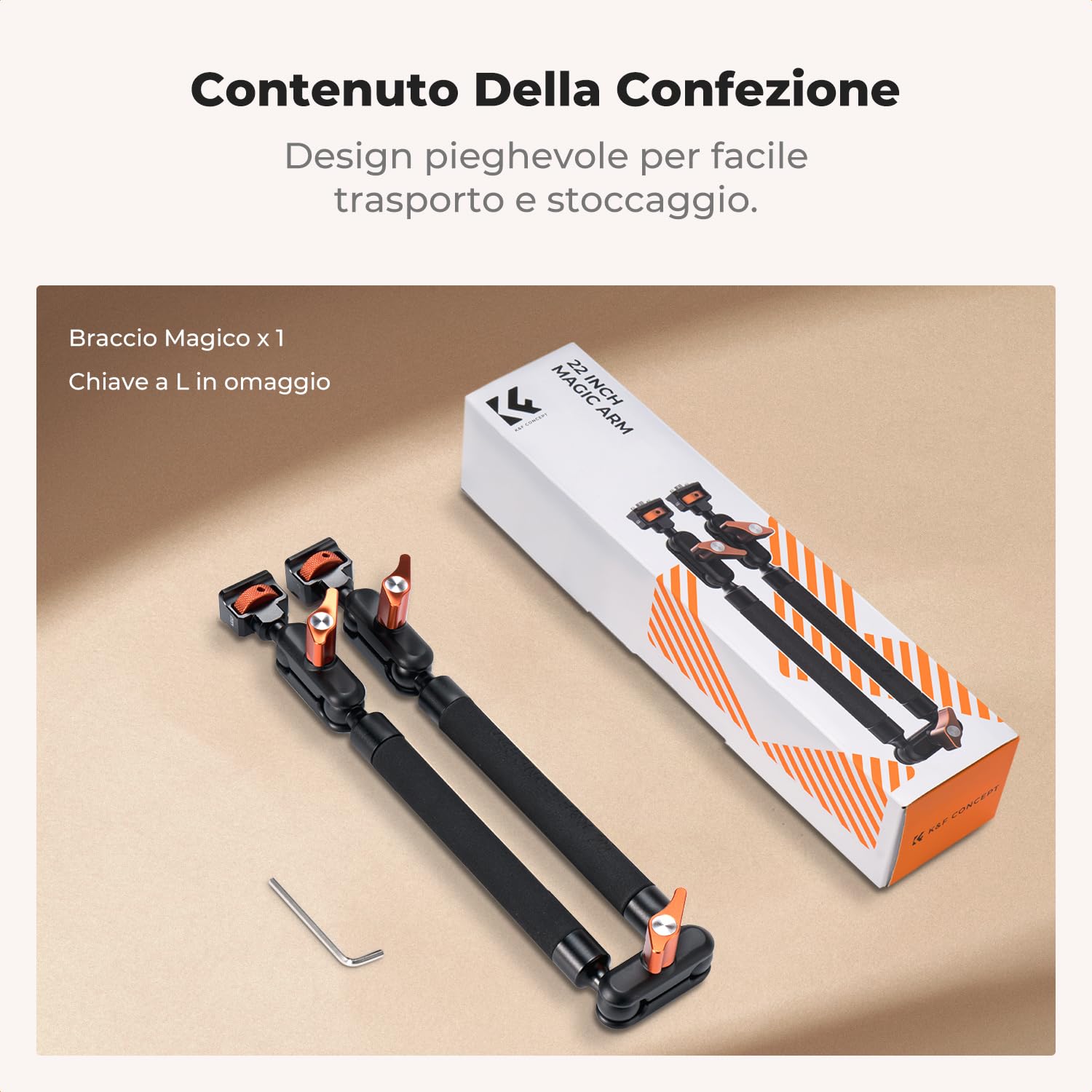 K&F CONCEPT Braccio Magico Flessibile da 22 Pollici con Vite 1/4", Supporto Webcam e Fotocamera da Scrivania, Braccio Articolato per Streaming, Microfono, Luce LED e Action Cam