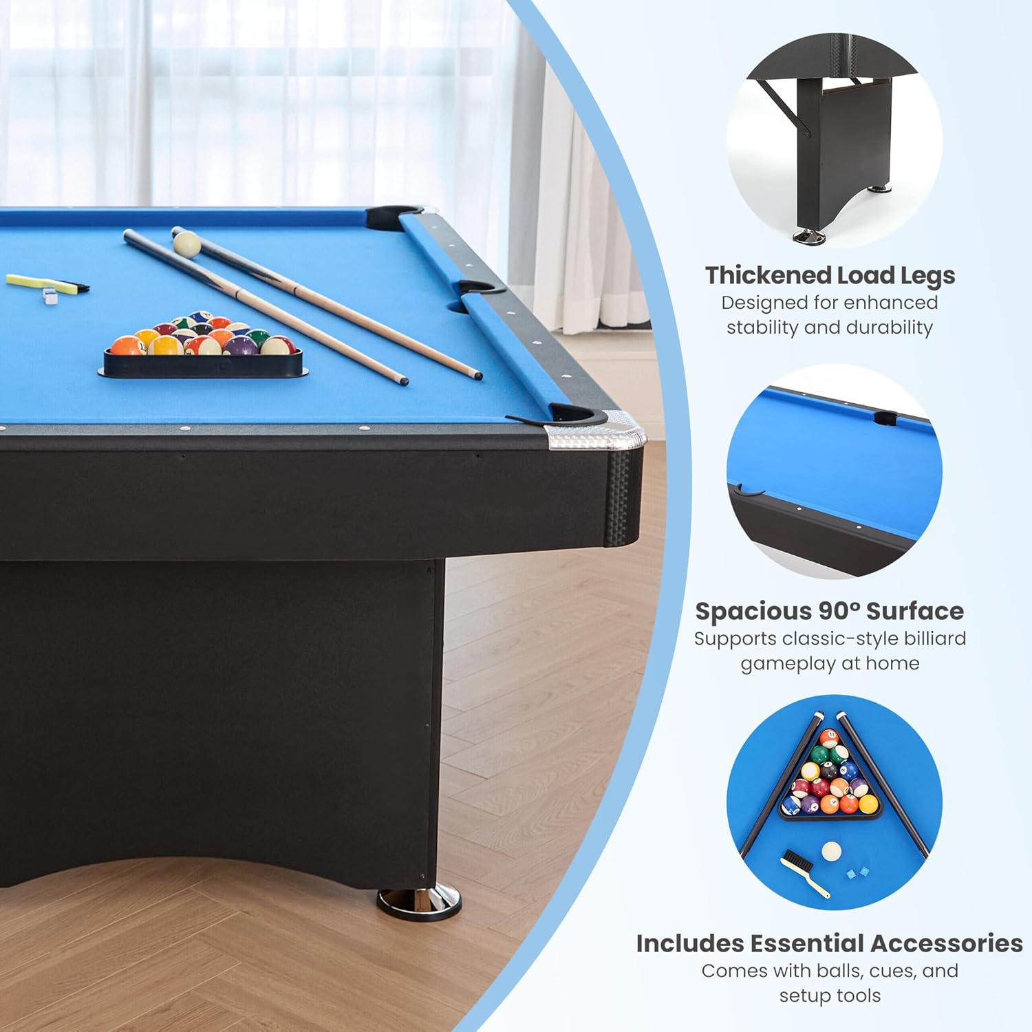 84’’ Pool Table 7FT Game Table Billiards Tables with Includes Accessories, 2 Cue Sticks, Billiard Balls, Rack, Felt Brush and Chalk for Family Game Room Basements