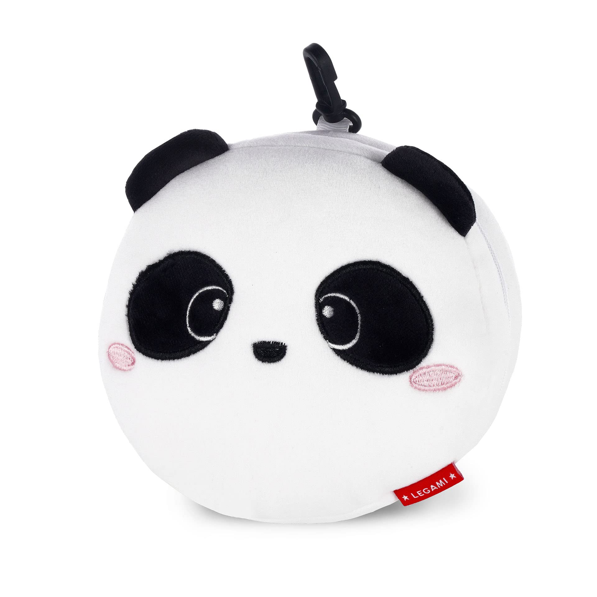 Legami - Poduszka podróżna z maską nocną, panda, zamek błyskawiczny, zajmuje mało miejsca, haczyk do wygodnego noszenia, mała kieszeń z tyłu, 16 x 16 cm