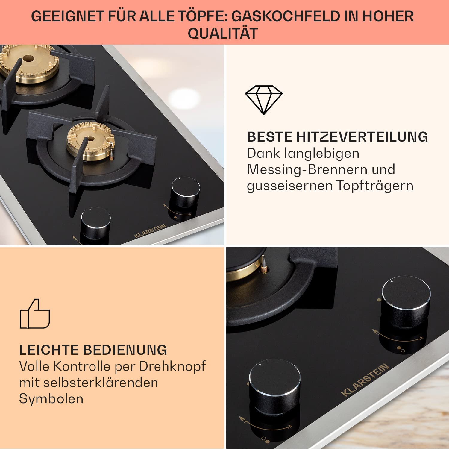 2-Flammig Gaskochfeld 51x31cm - Propan Kochfeld Mit Piezo Für Camping & Balkon