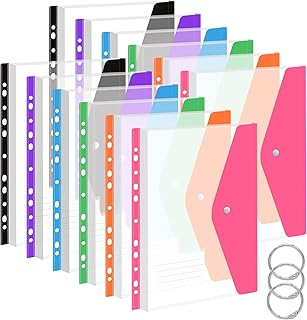 A4 Plastic Wallets Folders 12Pcs Punched Pockets Plastic Document Files Popper Wallets with Pocket for Home, Office and School