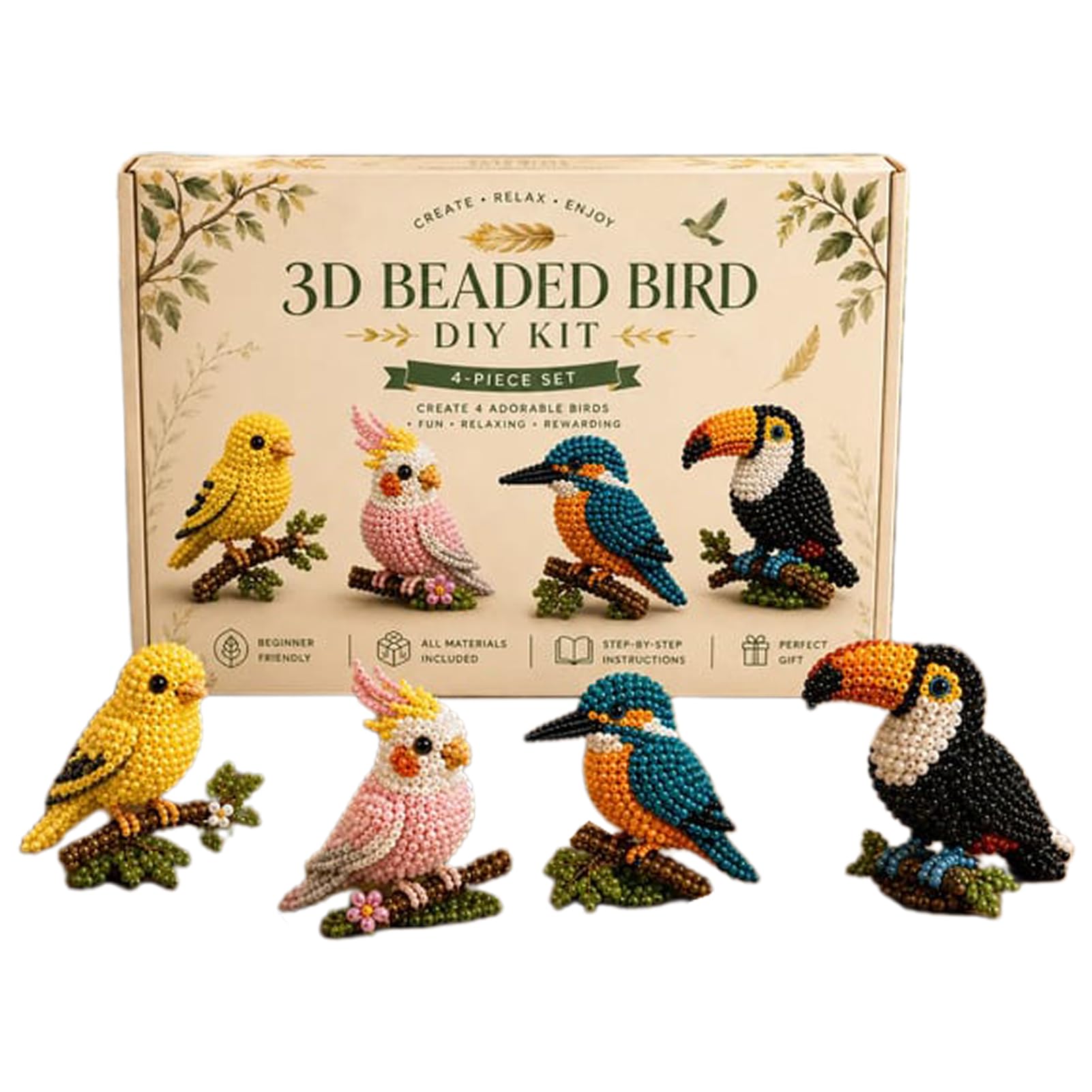 Hamosky 3D Beaded Animal DIY Kit, Handmade 3D Beadwork Art Craft Set, DIY Animals Beadwork Craft Kits,Beginner Friendly Craft Kit with Step-by-Step Instructions for Teenss (Bird DIY Kit-A)