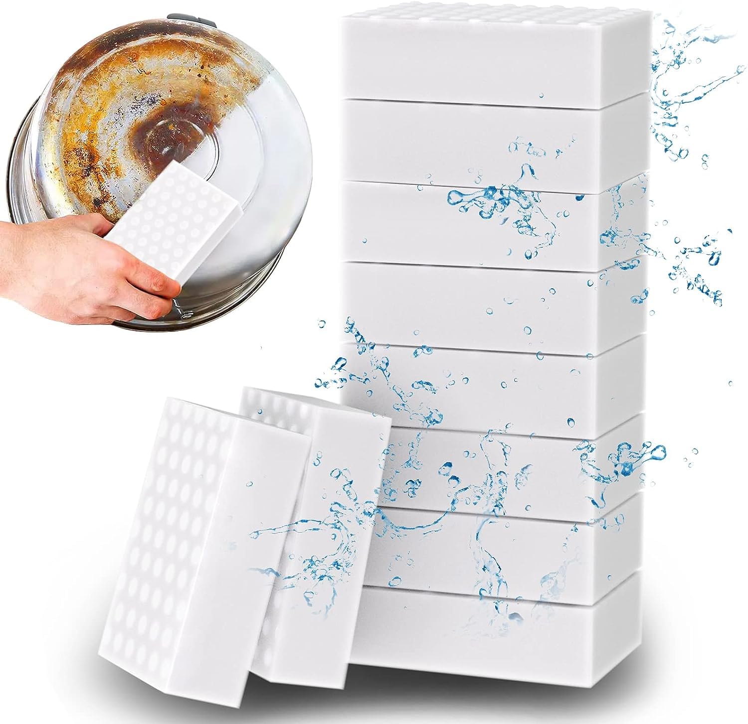 Magic Sponge Eraser,10 Pack 2X Extra Durable Melamine Sponge Foam, All-Purpose Washing Up Cleaning Sponge Scourers Pads， Non-Scratch Sponge Cleaner for Kitchen, Dish, Bathroom,Wall