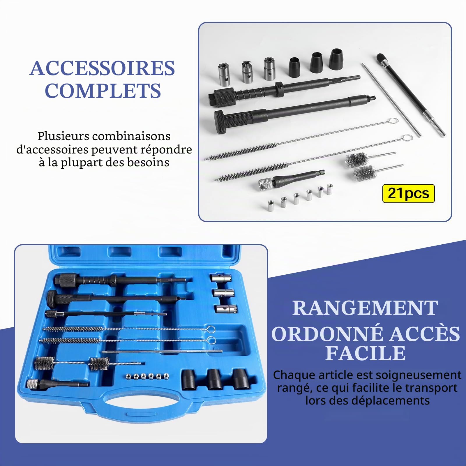 EXLECO Kit de nettoyage pour injecteurs 21 pièces, Kit de nettoyage pour siège et tige d'injecteur, Ensemble d'outils pour injecteur, Brosse nettoyante pour injecteurs, Nettoyant pour injecteurs