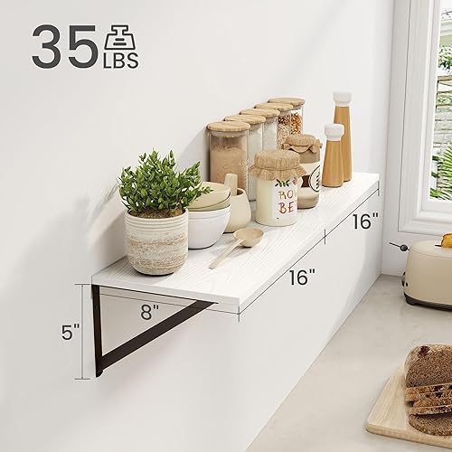 Miniatura 3 de Heimlove Estantes flotantes profundos blancos para pared, estantes de pared de madera de 16 pulgadas de ancho x 8 pulgadas de profundidad,