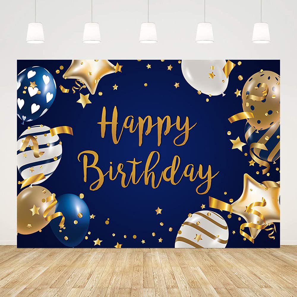 Buy 7x5ft Happy Birthday Backdrop Navy Blue Background Gold Stars Blue