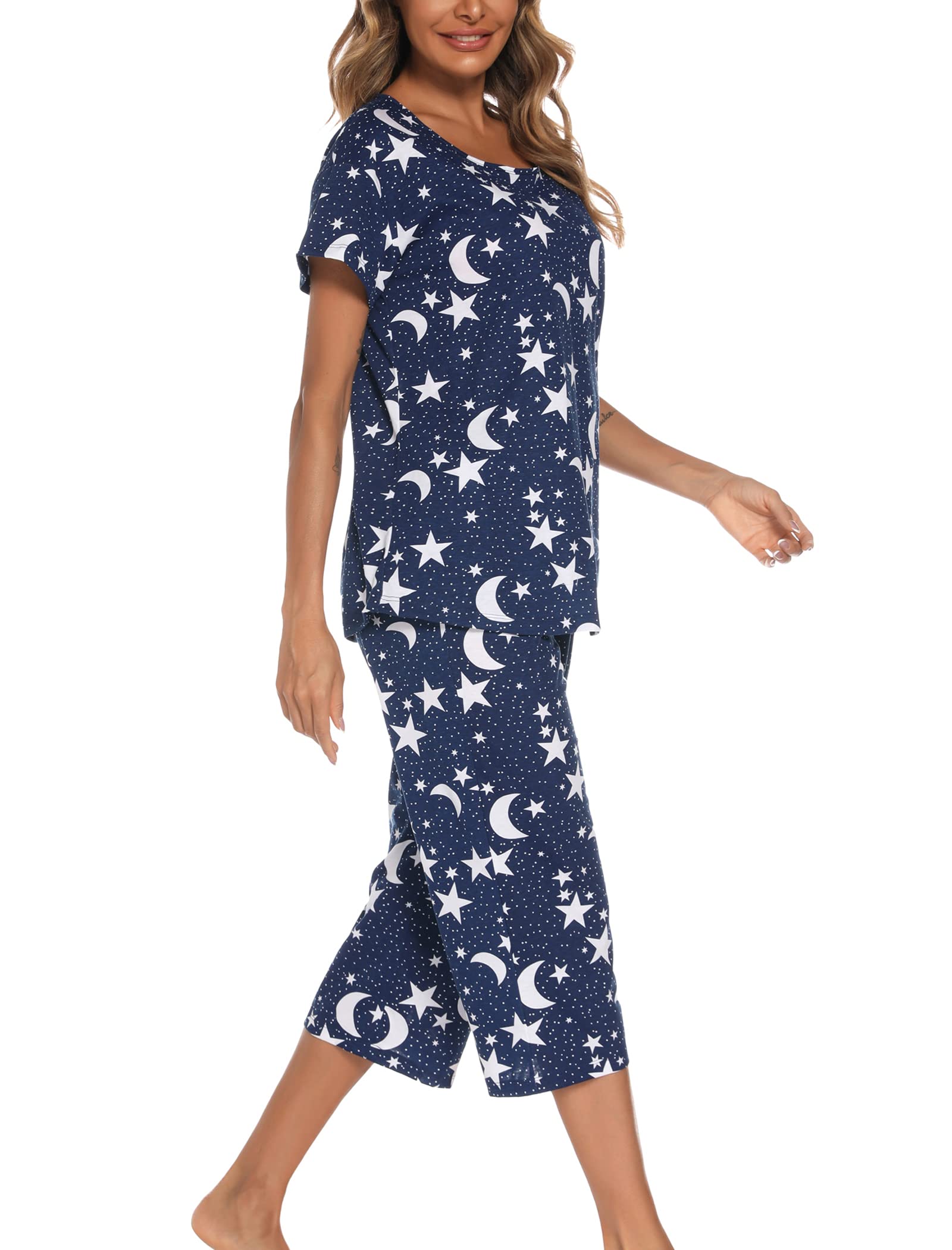 ENJOYNIGHT - Pijama corto para mujer, de manga corta, con pantalones de dormir de 3/4, ropa de dormir de dos piezas, de S a 3XL