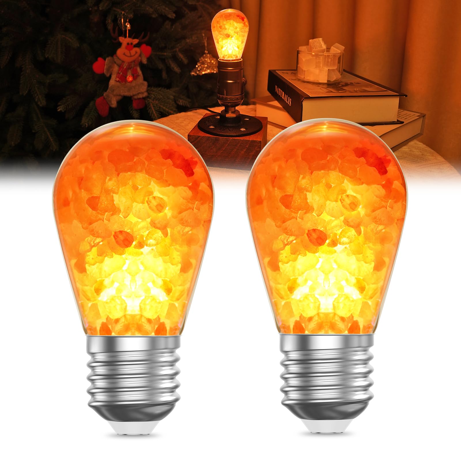 Himalayan Salt Light Bulb, E27 LED Vintage Light Bulbs,4W ST45 2200K Warm Amber,Decorative Salt Rock Night Light Bulb, Non-Dimmable, E27 Edison Screw Bulb for Mood Lighting,Stress Relief, 2 packs