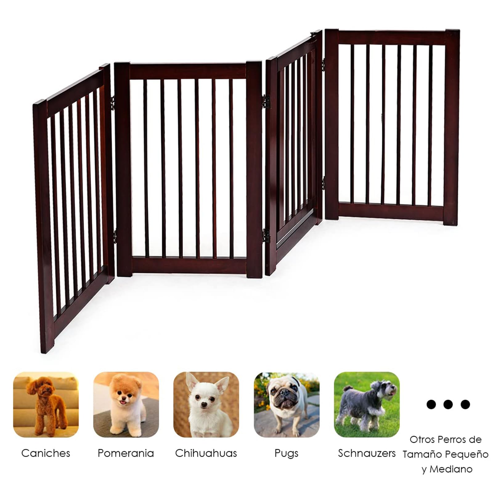 COSTWAY Barrera de Puerta de Seguridad Rejilla para Perros Mascotas Puerta Escalera Protección Plegable de Madera (203 x 76 x 1,8cm)