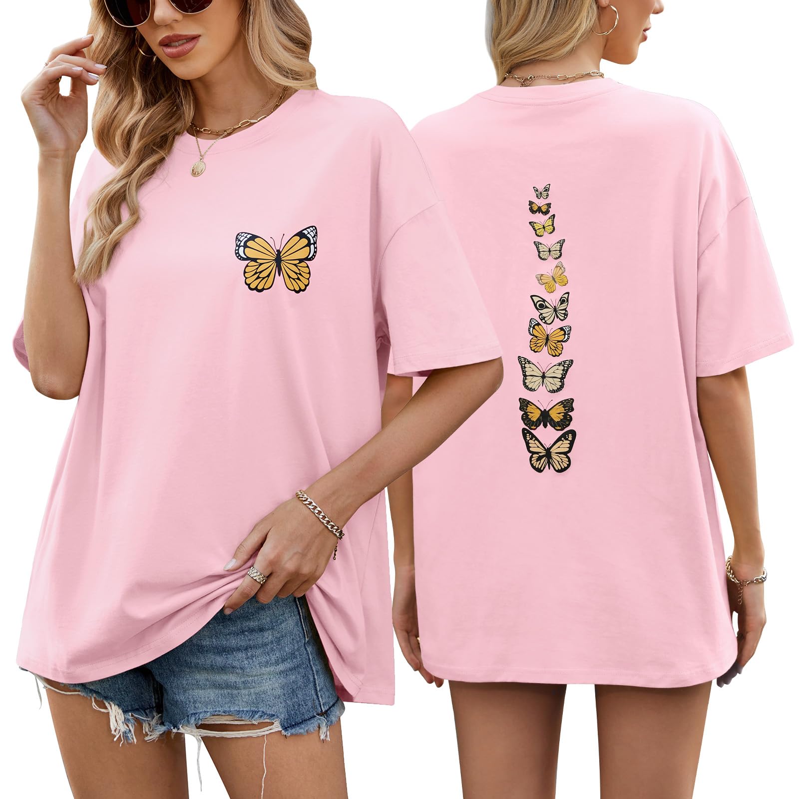 heekpek Damen Tshirt Oversize T Shirt Baumwolle Kurzarm Longshirt Sommer Oberteile Graphic Tee Lang Bluse Tunika Tops für Teenager Mädchen Locker Basic T-Shirt