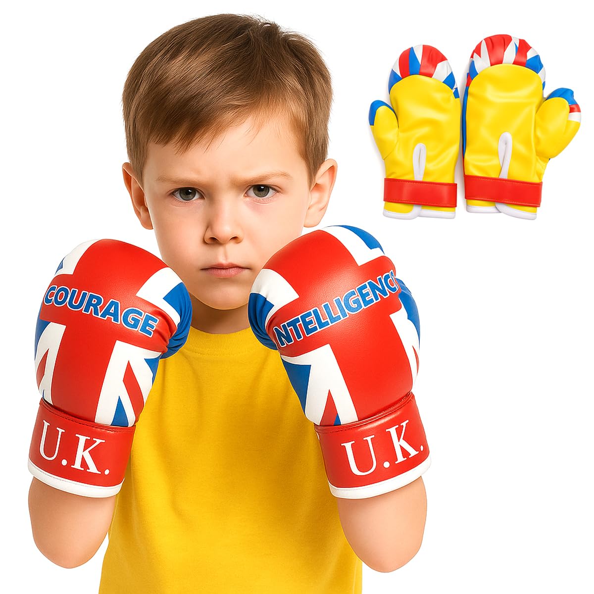 Toyana Kids Boxing Gloves Set for Sparring Punch Bag Practice Pairs, UK Flag Design, Junior Mitts Training Boxing Gloves for Kickboxing, Muay Thai, Punching Workout Fitness Sports Gift for Boys Girls